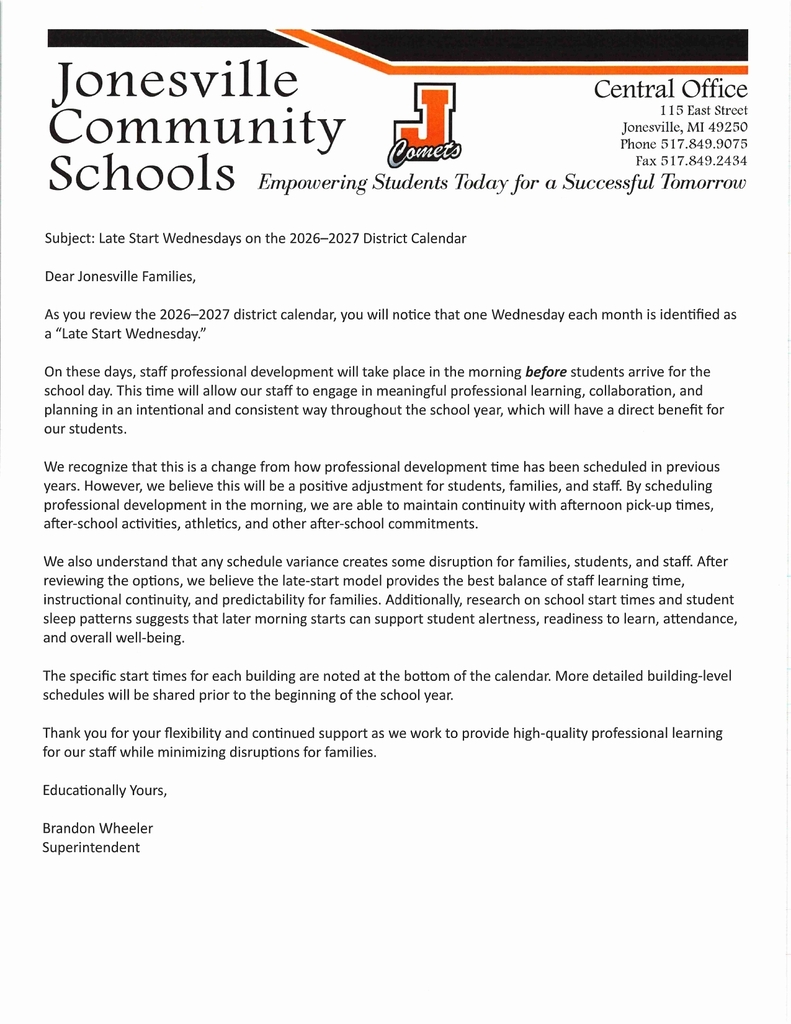 Letter from Mr. Wheeler regarding Last Start Wednesdays