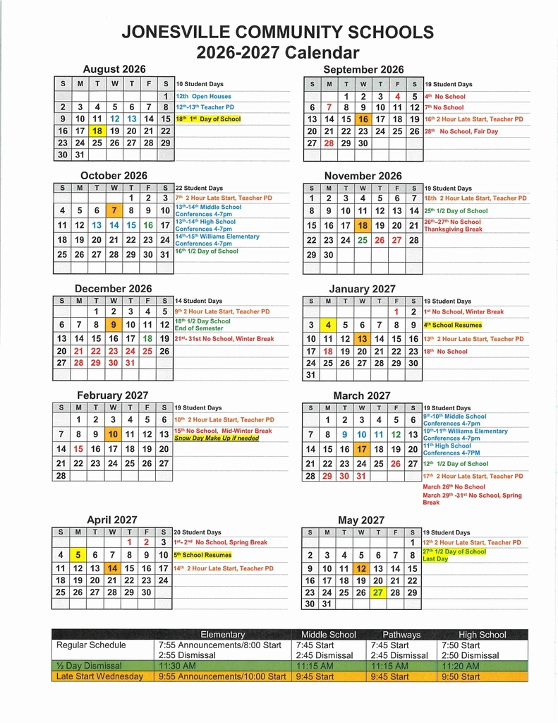 Calendar 2026-2027