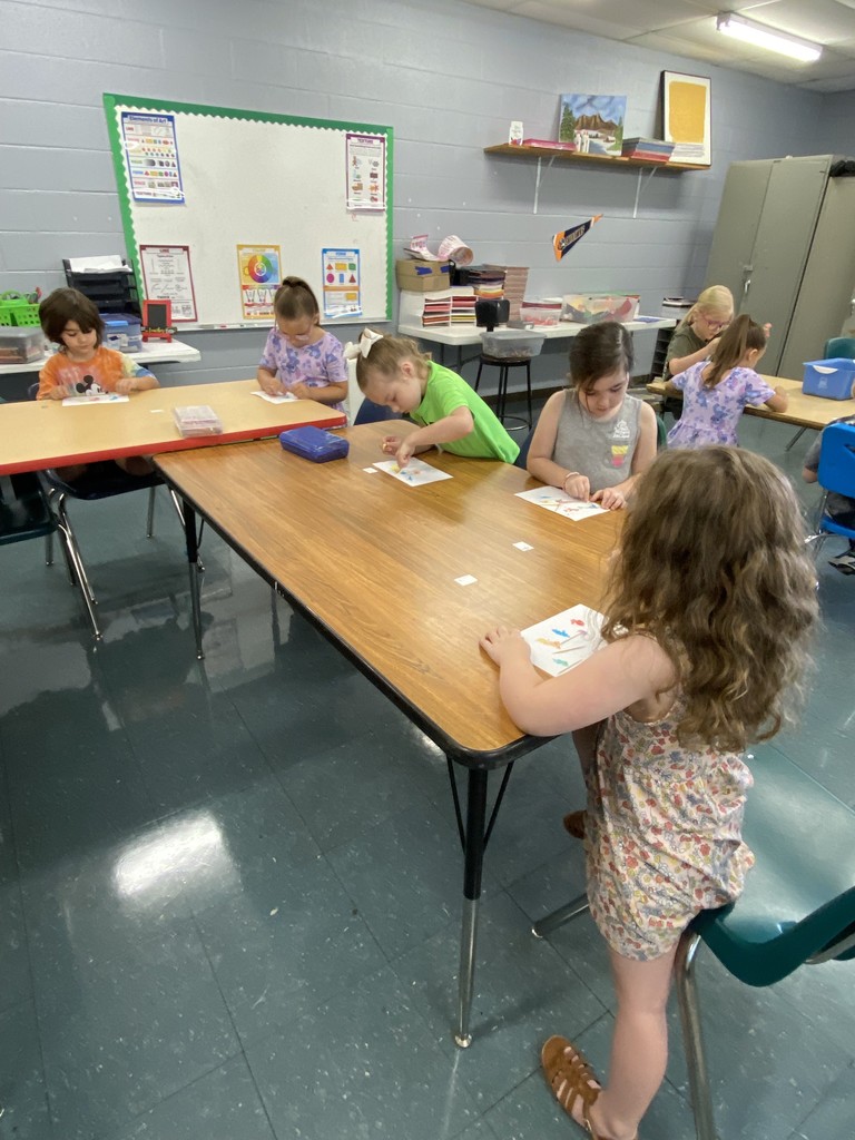 Kindergarten hard at work.