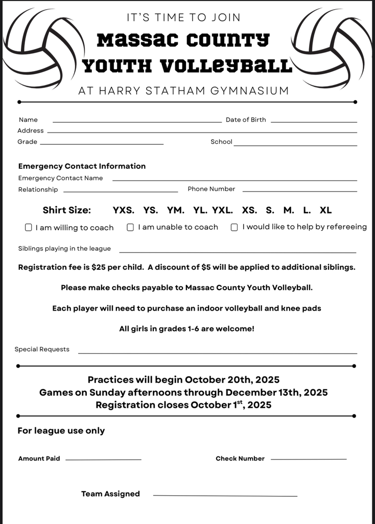 🏐✨ Massac County Youth Volleyball Sign-Ups are OPEN! ✨🏐