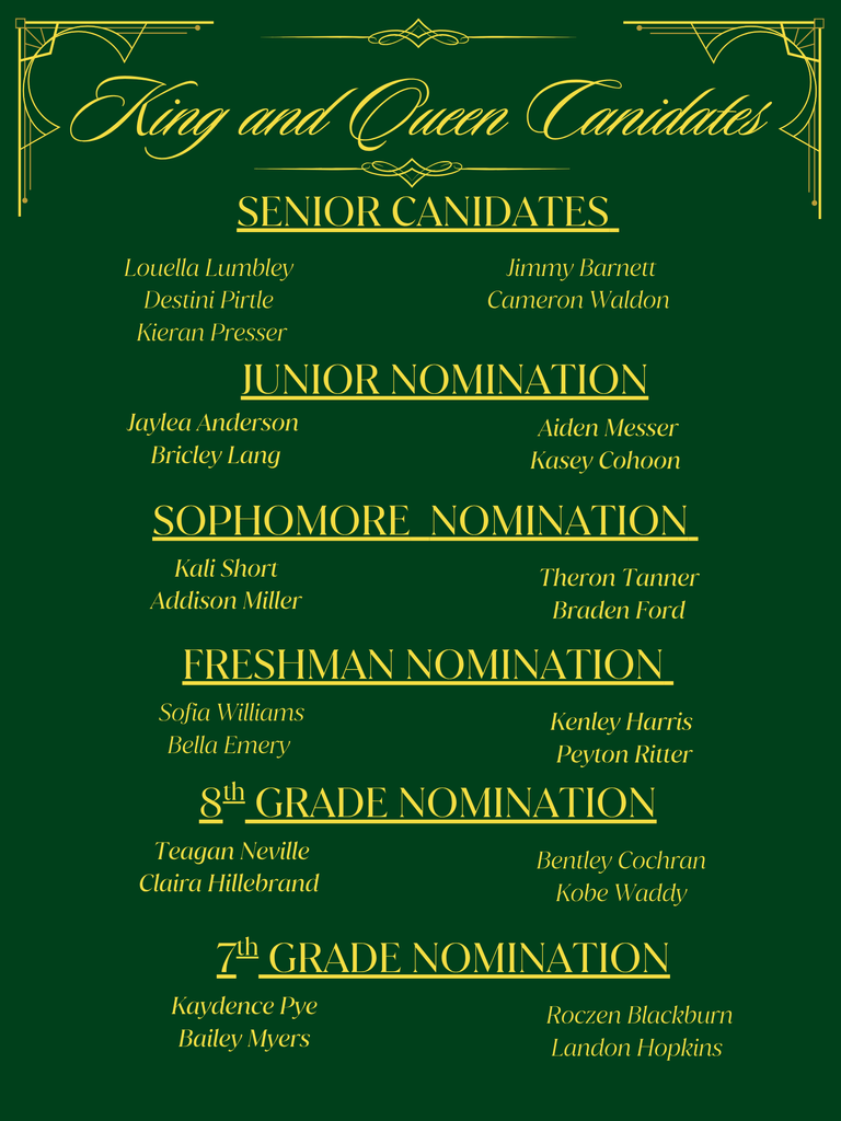 King and Queen Canidates