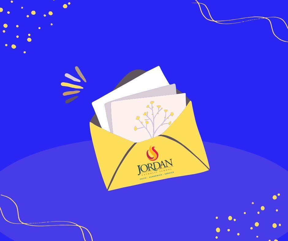 blue background yellow open envelope centered