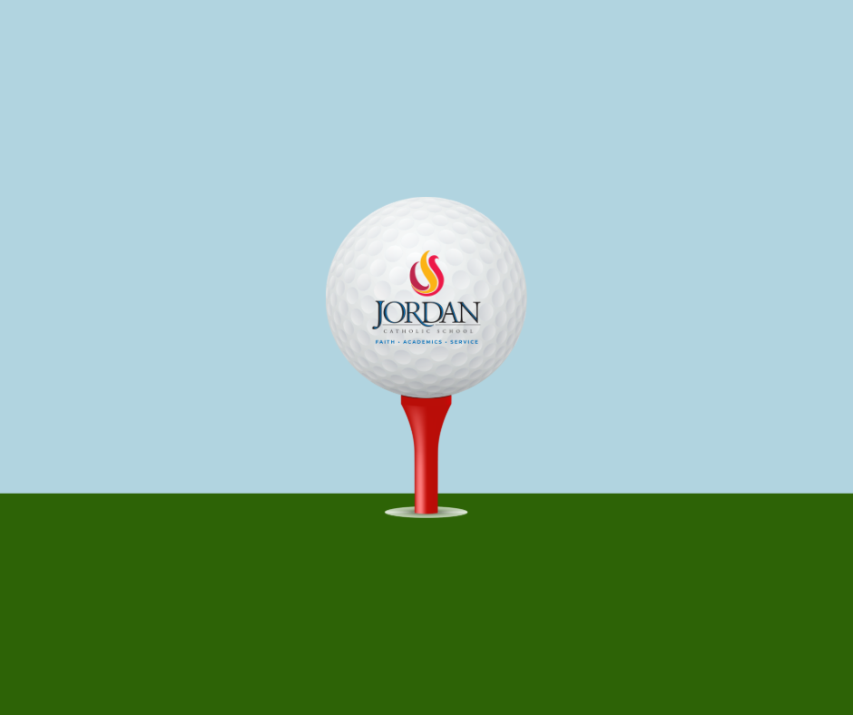 cartoon image of Jordan golf ball on top of a red golf tee