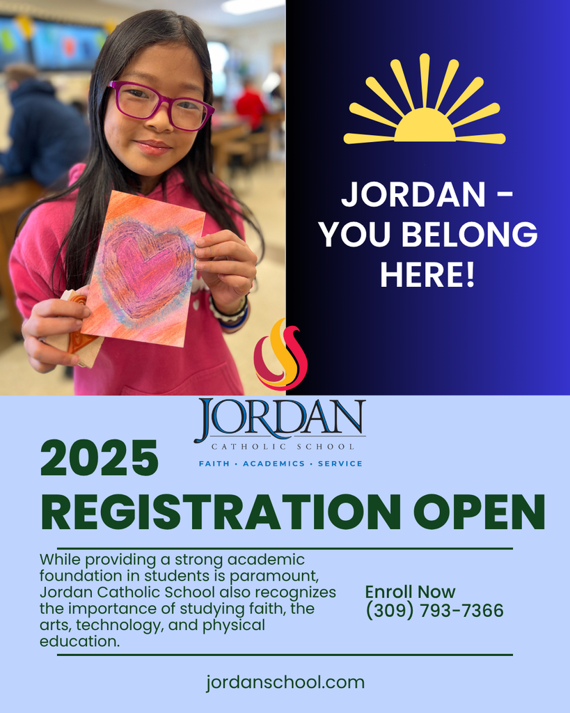 flier advertising open registration for 2025 with image of student holding a handmade valentine