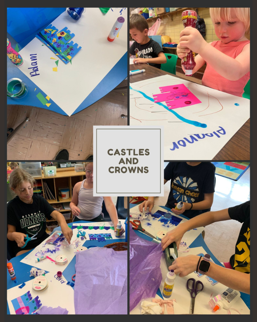 photo collage of students creating handmade castles and crowns