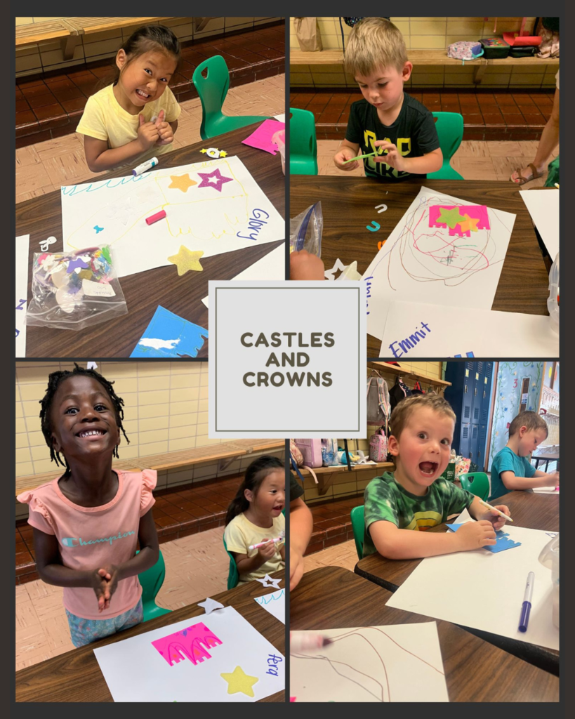 photo collage of students creating handmade castles and crowns