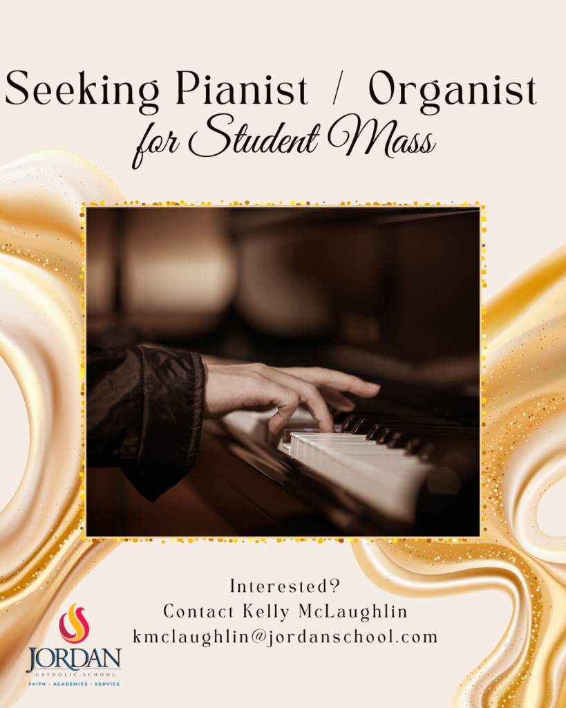 flier seeking pianist; image includes hands on a piano