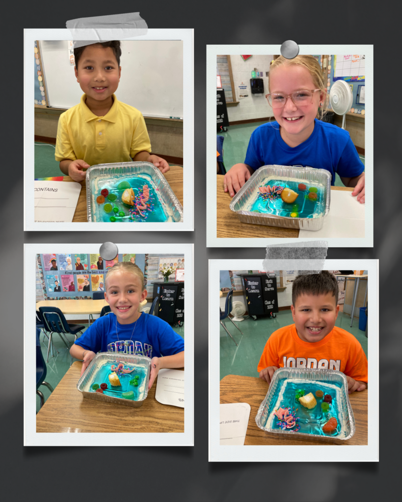 photo collage of 4th graders with their edible cells projects