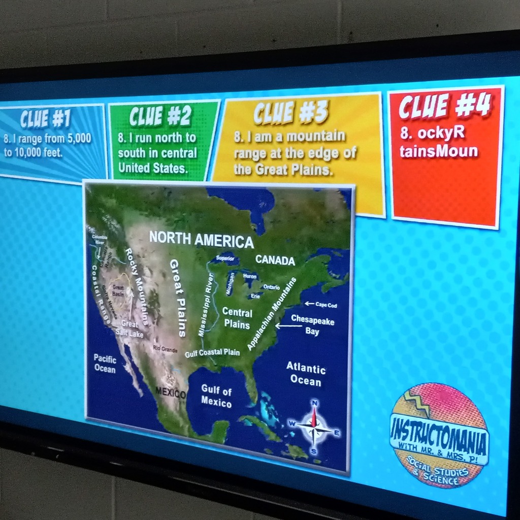 Geography clues on a digital board