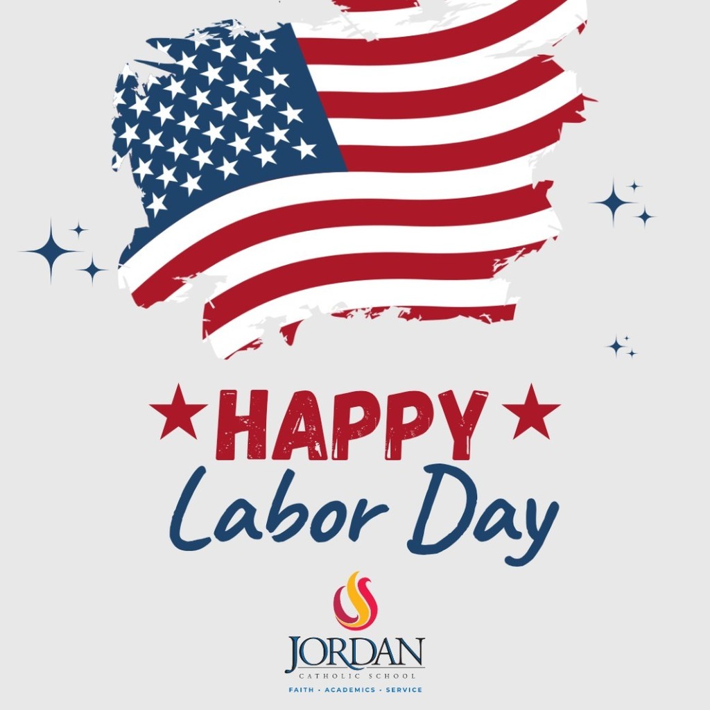 image of American flag with the words "happy labor day" above the Jordan logo