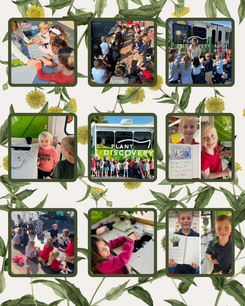 photo collage of students exploring the Botanical Center's Plant Discovery Bus