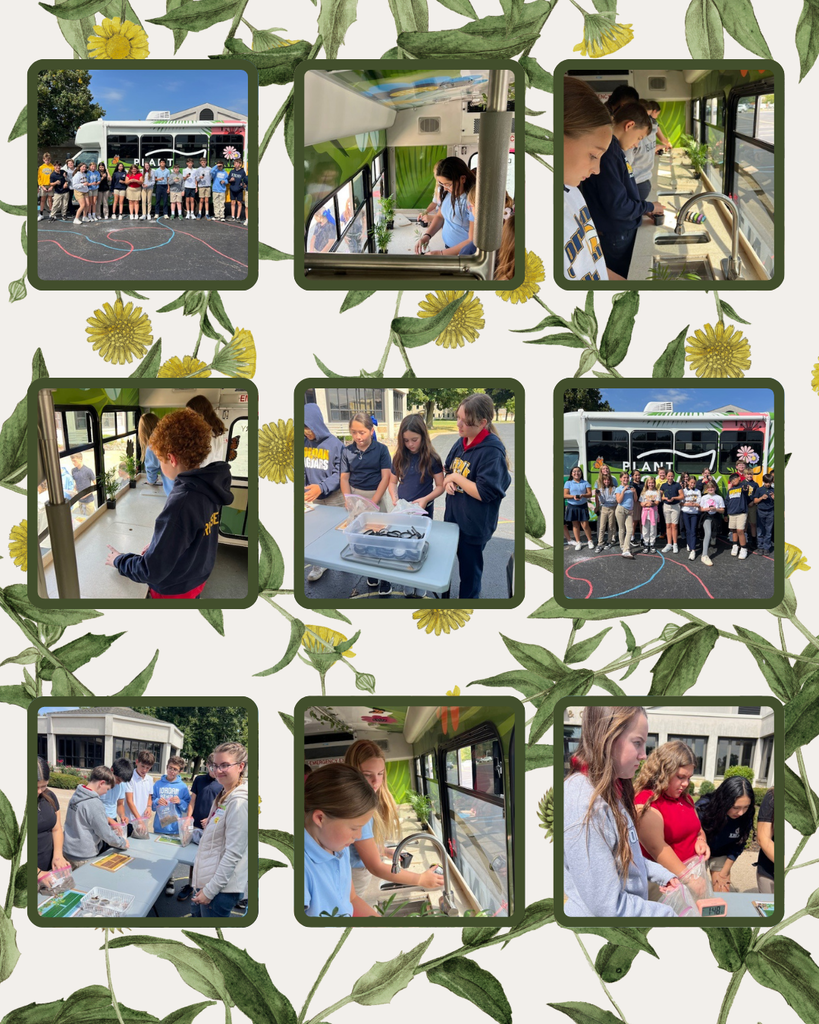 photo collage of students exploring the Botanical Center's Plant Discovery Bus