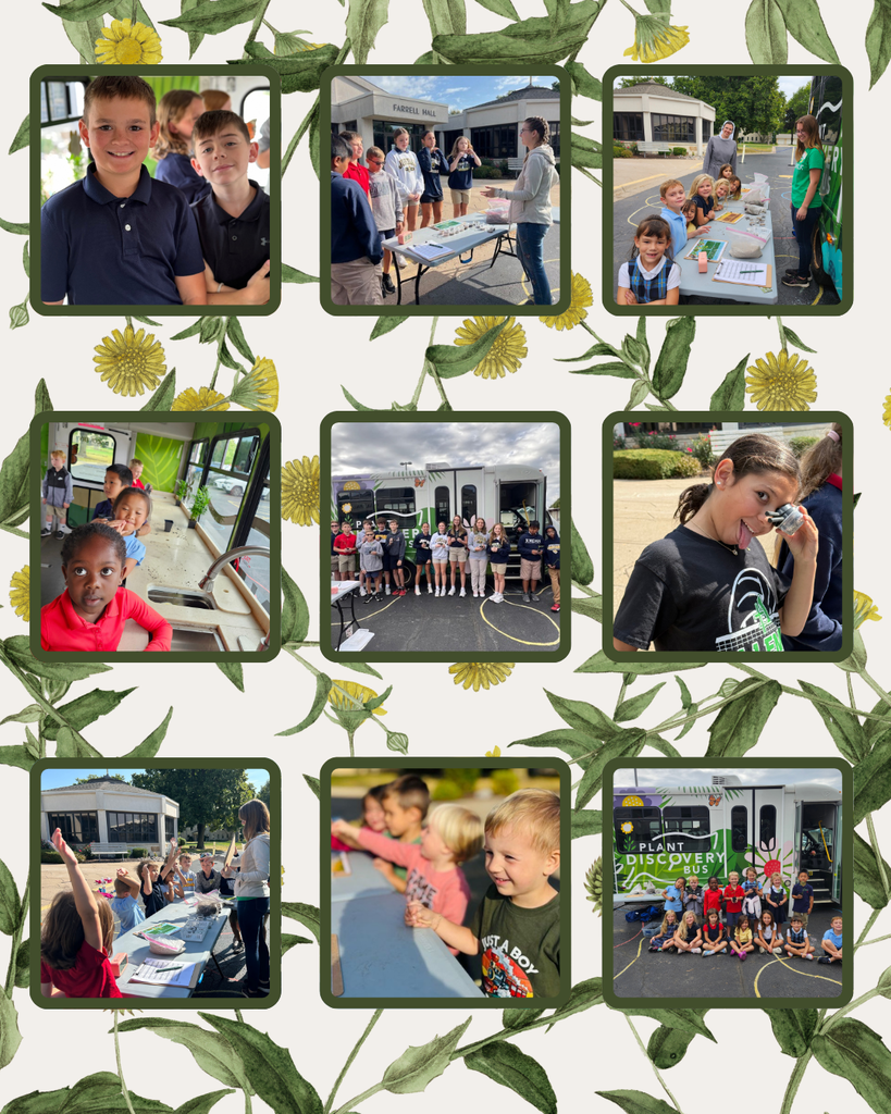photo collage of students exploring the Botanical Center's Plant Discovery Bus