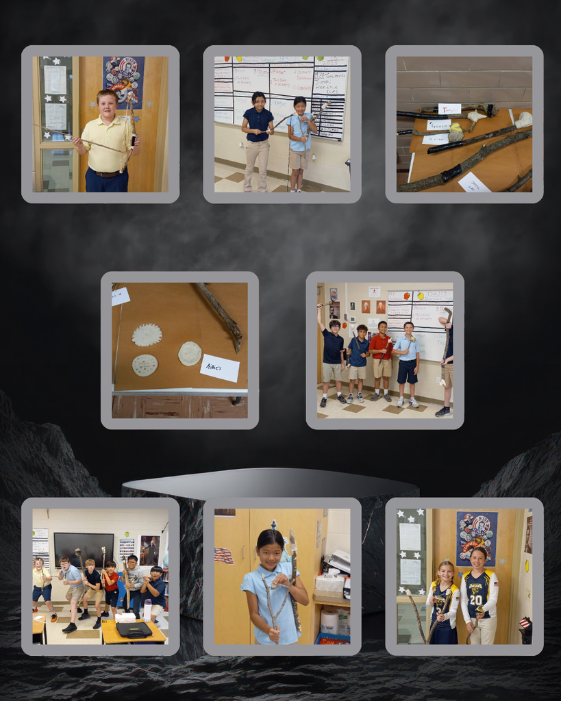 photo collage of students creating stone age tools