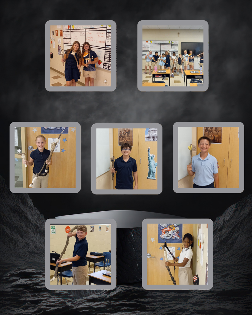 photo collage of students creating stone age tools