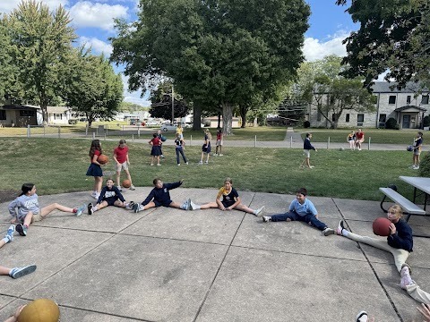 students playing together outside