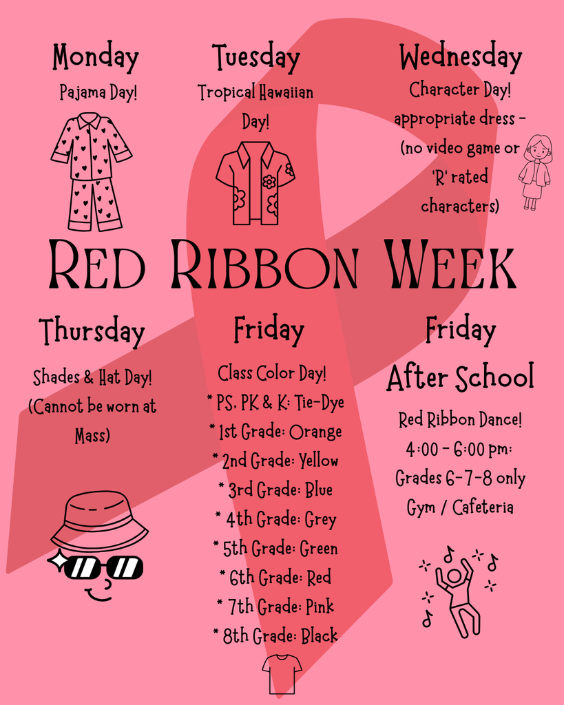 informational flier listing dress up theme days for Red Ribbon Week