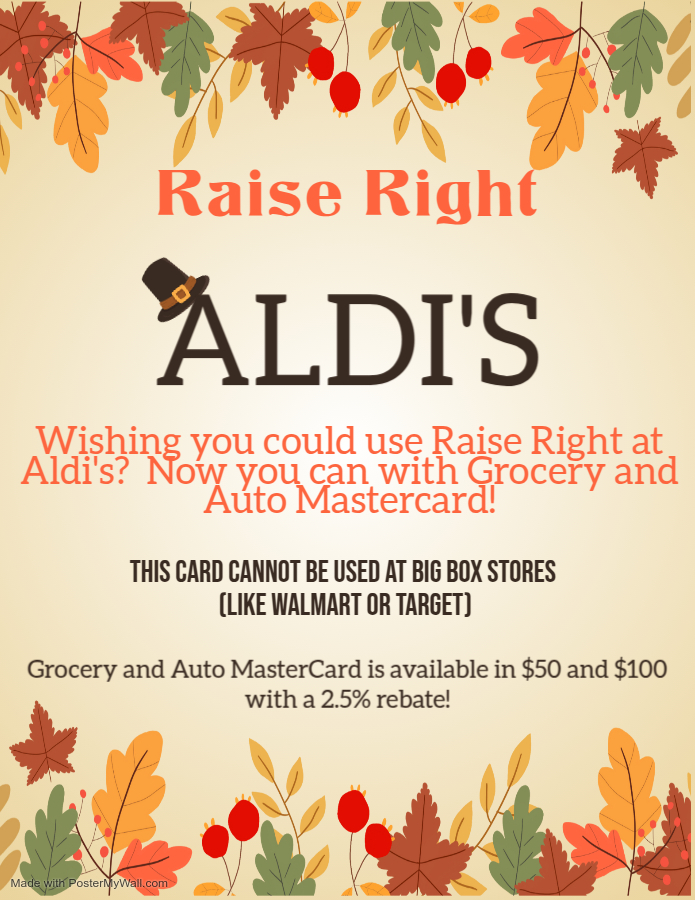 informational flier about purchasing gift cards to use at Aldi