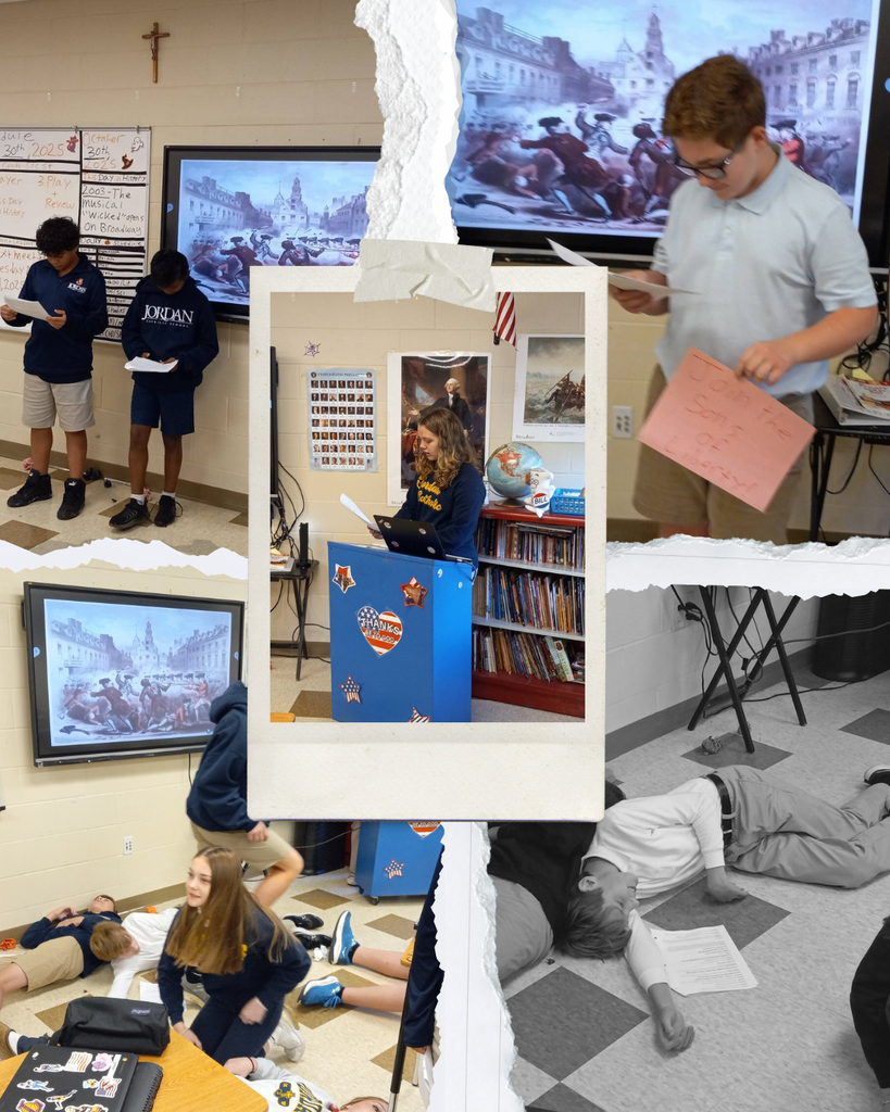 photo collage of students reenacting the Boston Massacre