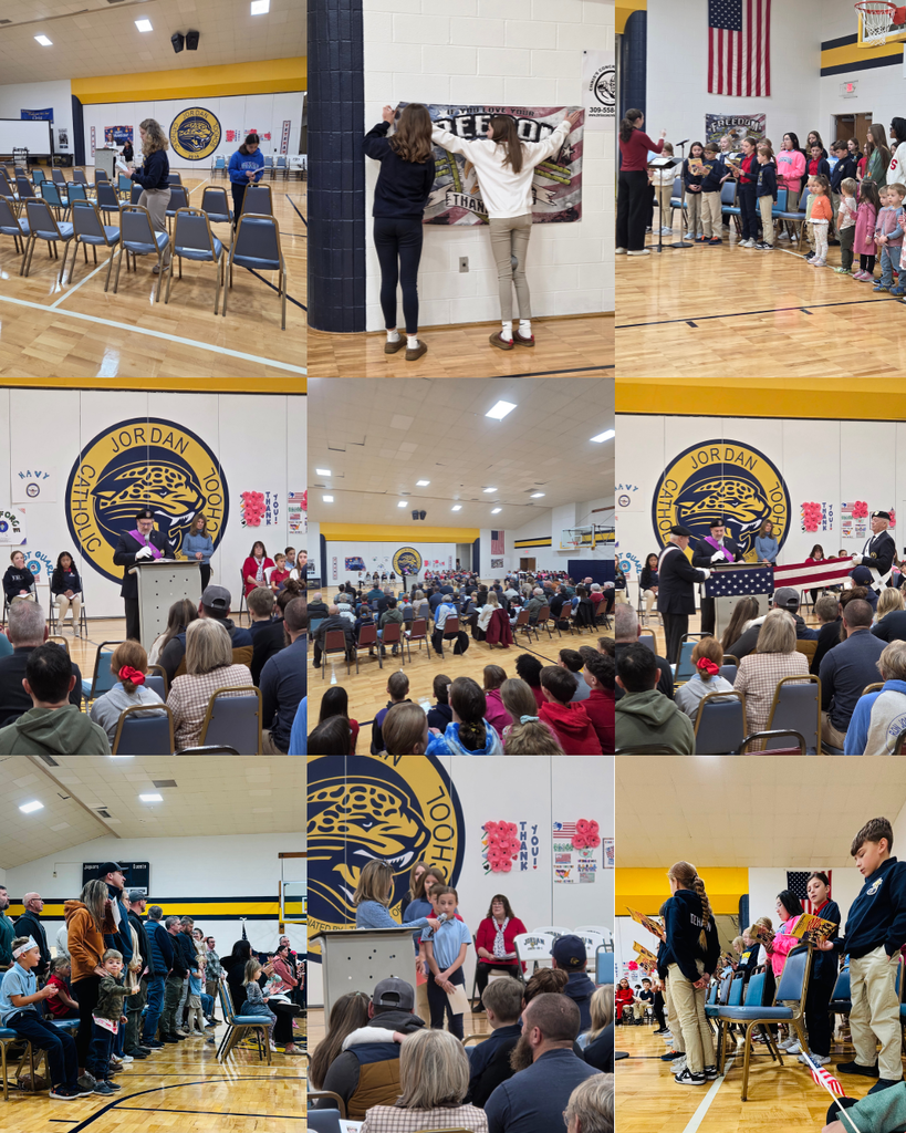 photo collage of school Veterans Day program