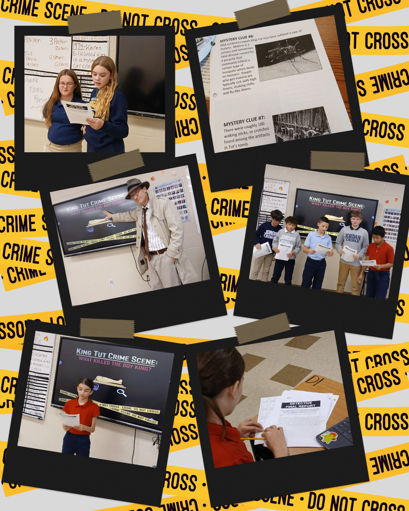 photo collage of students working together to solve clues in SS class