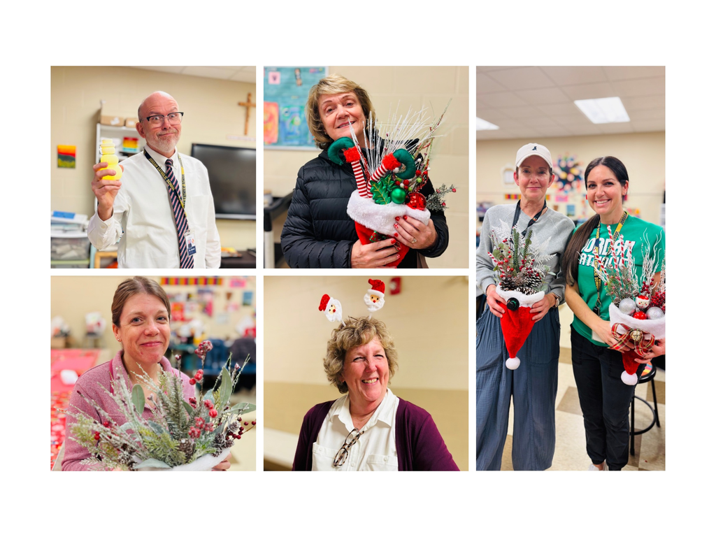 photo collage of teachers creating Christmas decorations together