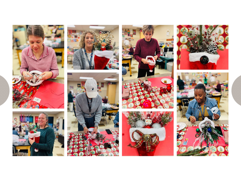 photo collage of teachers creating Christmas decorations together