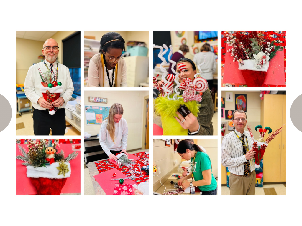photo collage of teachers creating Christmas decorations together