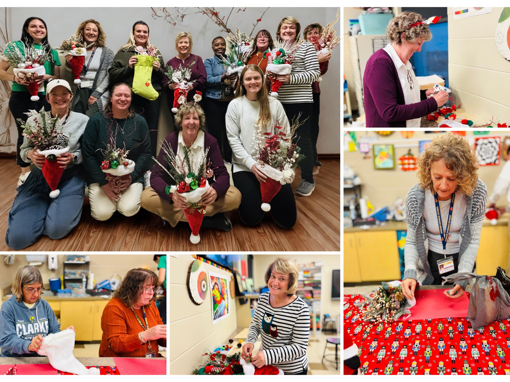 photo collage of teachers creating Christmas decorations together