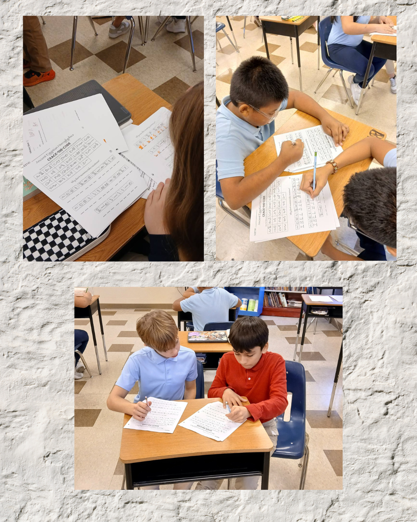 photo collage of students working together while seated at desks