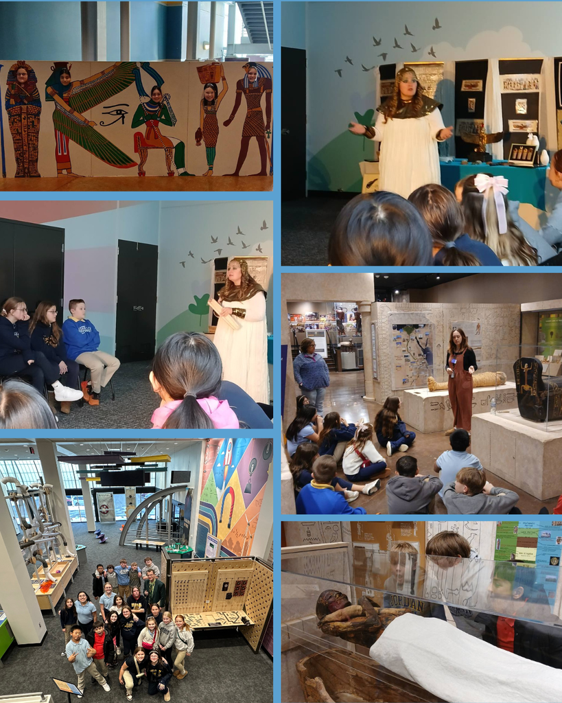 photo collage of students at an Egyptian museum exhibit