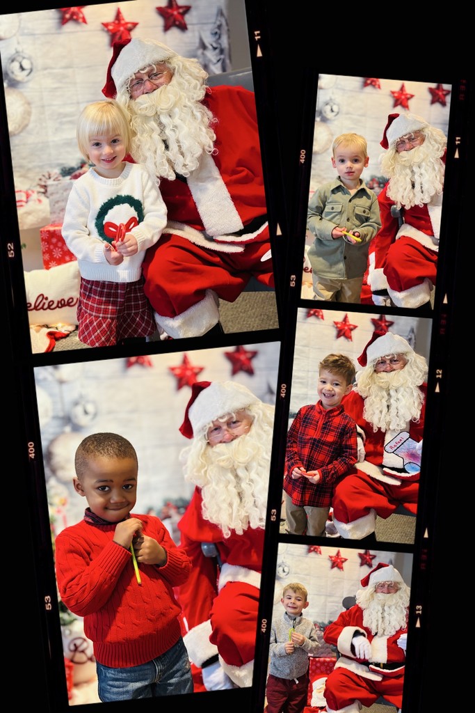 photo collage of preschool students with Santa