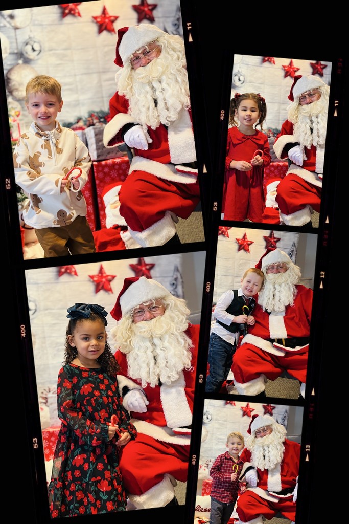 photo collage of preschool students with Santa