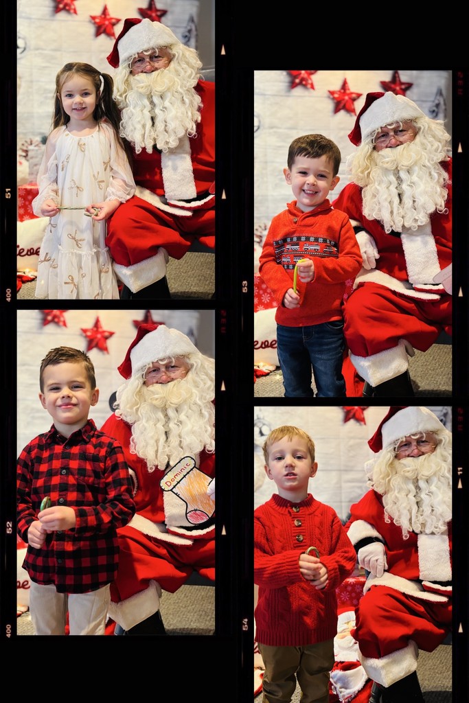 photo collage of preschool students with Santa