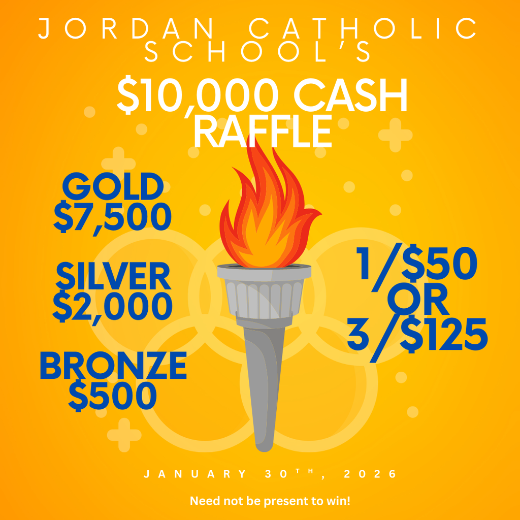 Olympic torch graphic on dark yellow background with white and blue lettering advertising a $10,000 cash raffle