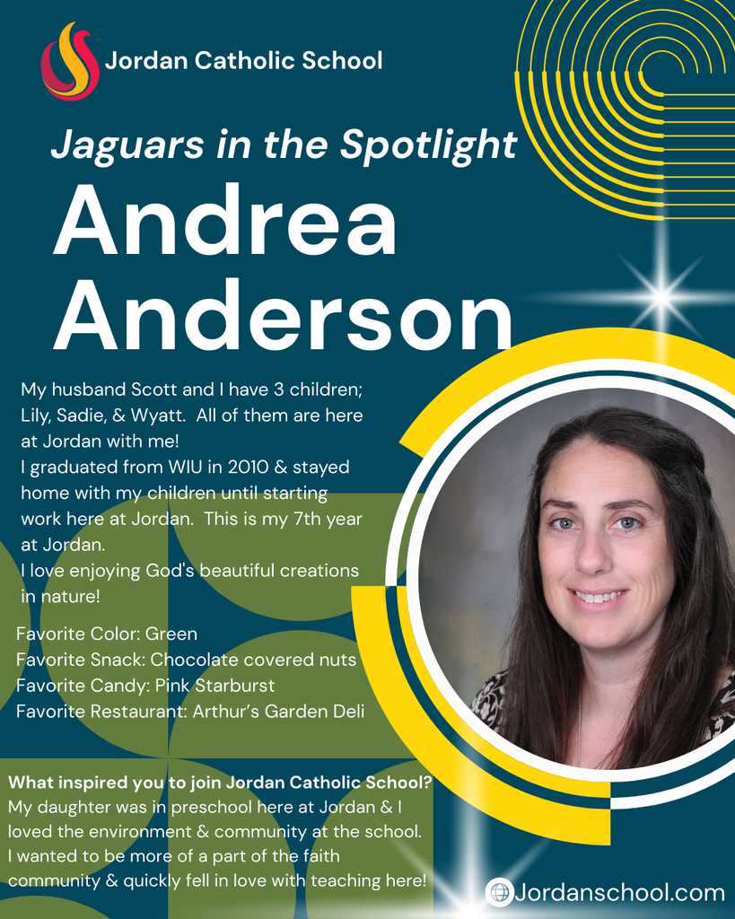 blue background with yellow accents and a photo of a JCS staff member