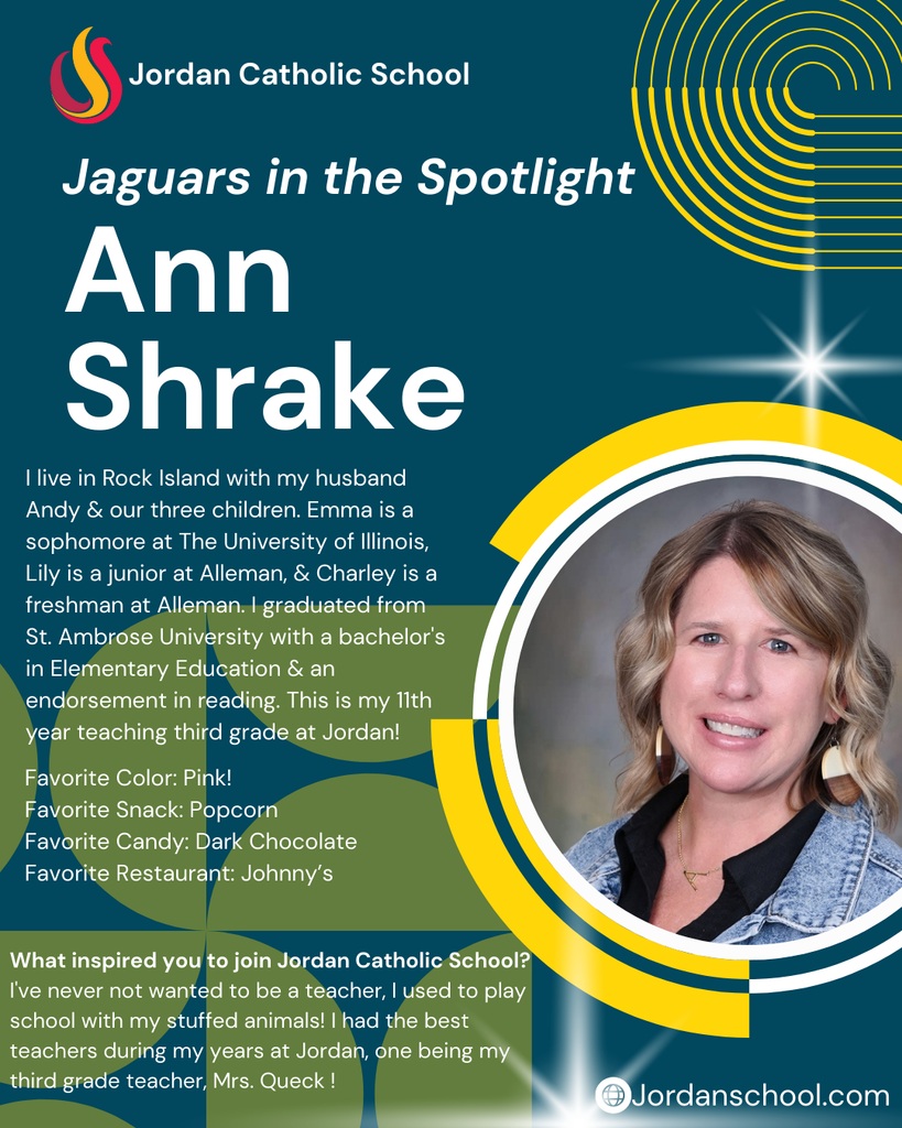 blue background with yellow accents and a photo of a JCS staff member