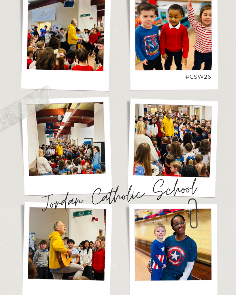 photo collage of students with community members