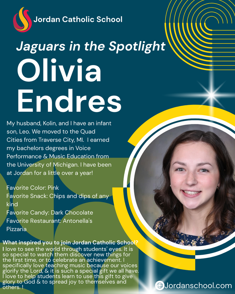 blue background with yellow accents and a photo of a JCS staff member