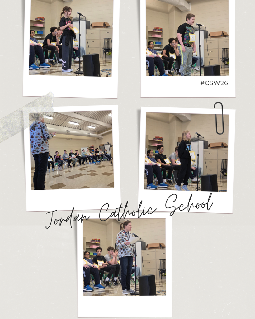 photo collage of students competing in a spelling bee