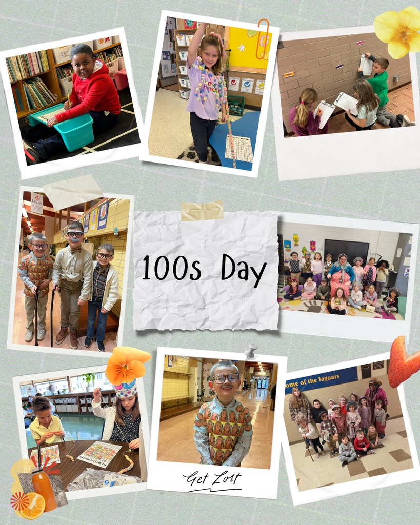 photo collage of students celebrating 100s day