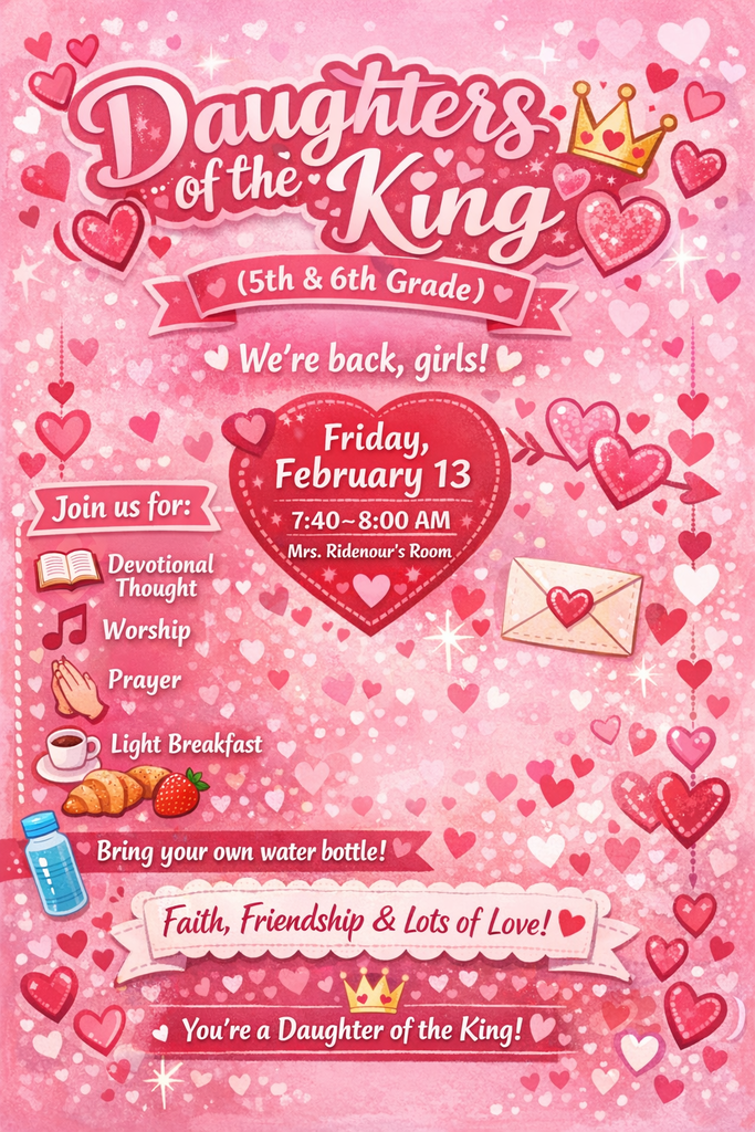 AI generated graphic with pink background, pink and red hearts, and information about an upcoming meeting