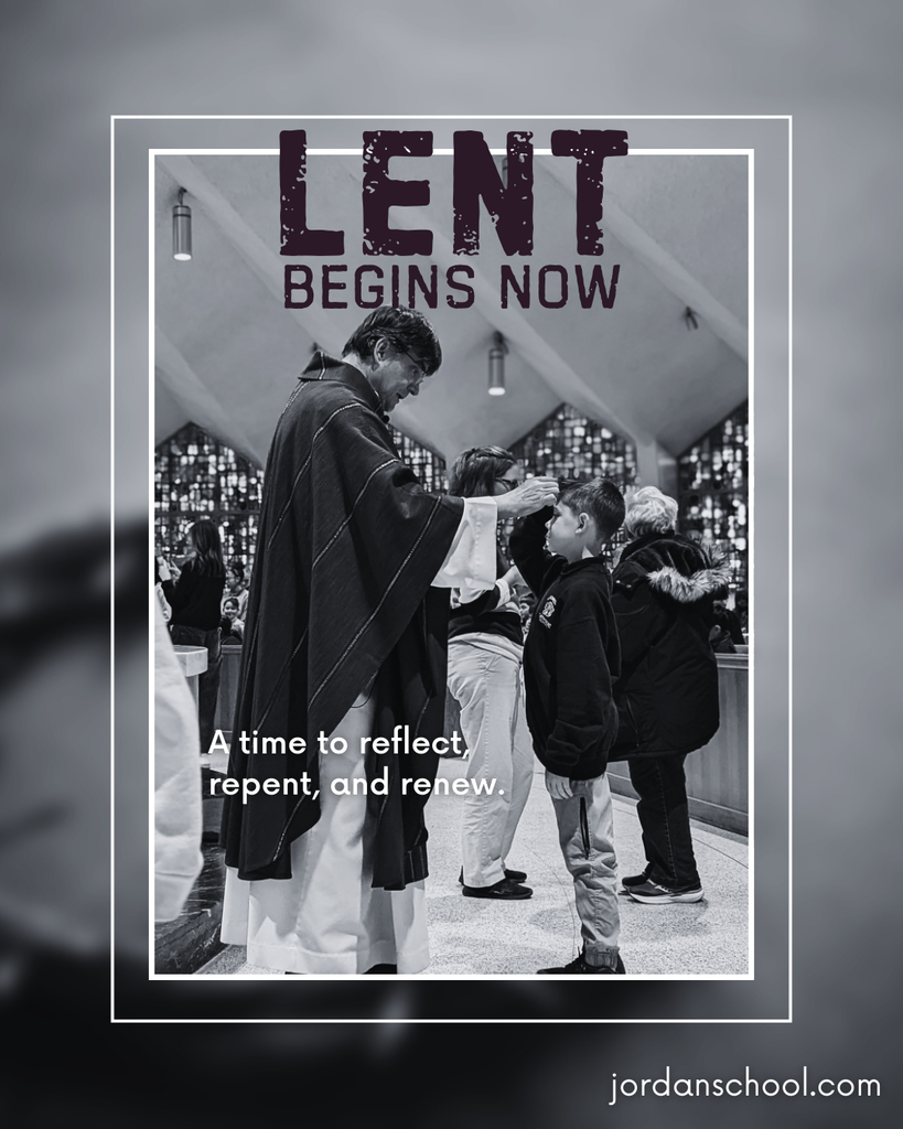 black and white photo of student receiving ashes on his forehead, placed there by a priest.