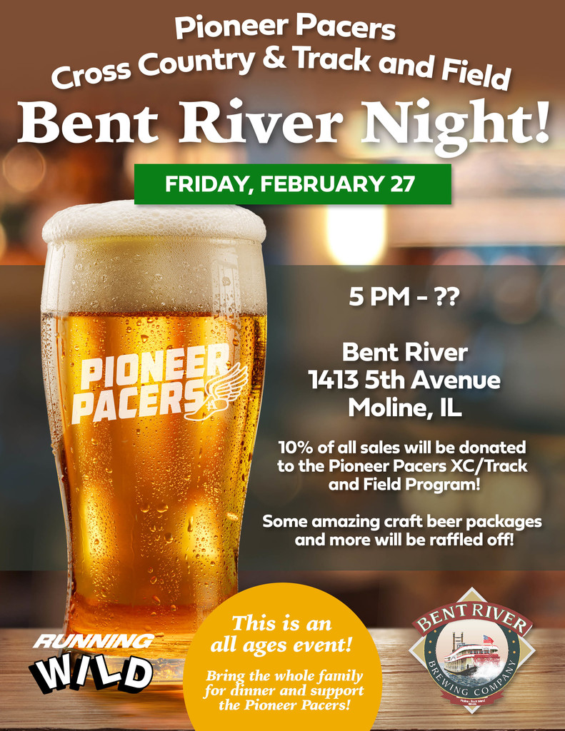 informational flier for fundraiser at Bent River 1413 5th Ave Moline on Feb 27 at 5pm
