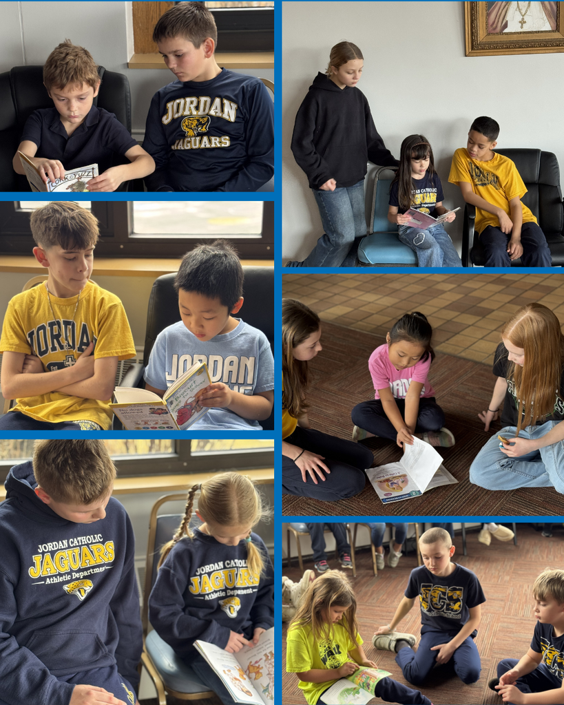 photo collage of 5th graders reading with Kindergarten students