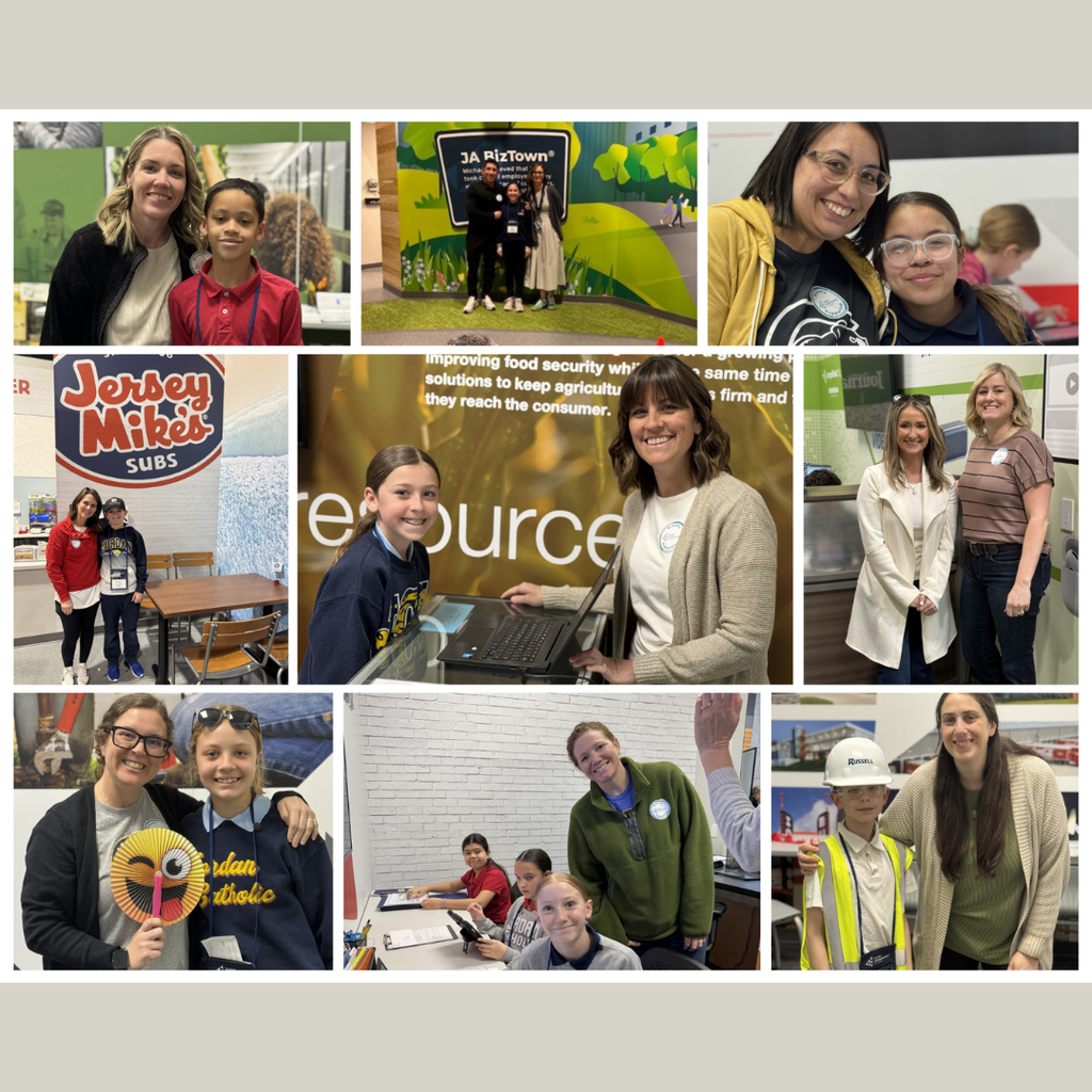 photo collage of students at BizTown