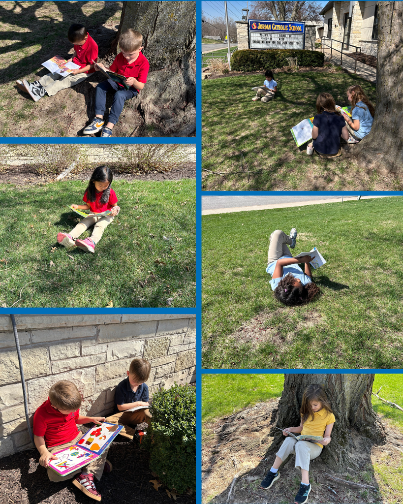 photo collage of students reading outside