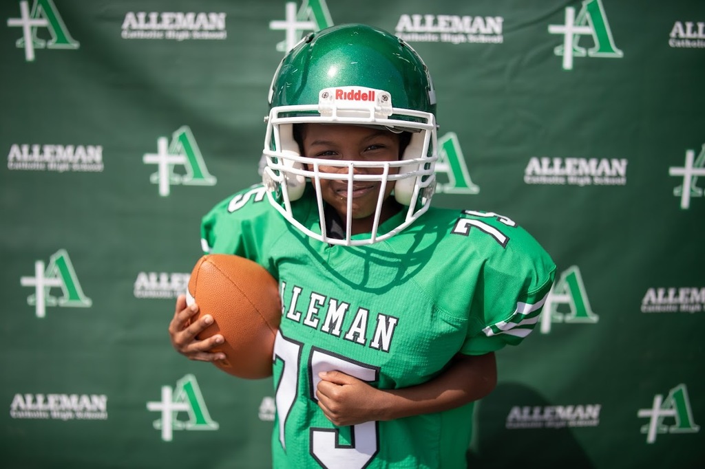 student in football gear