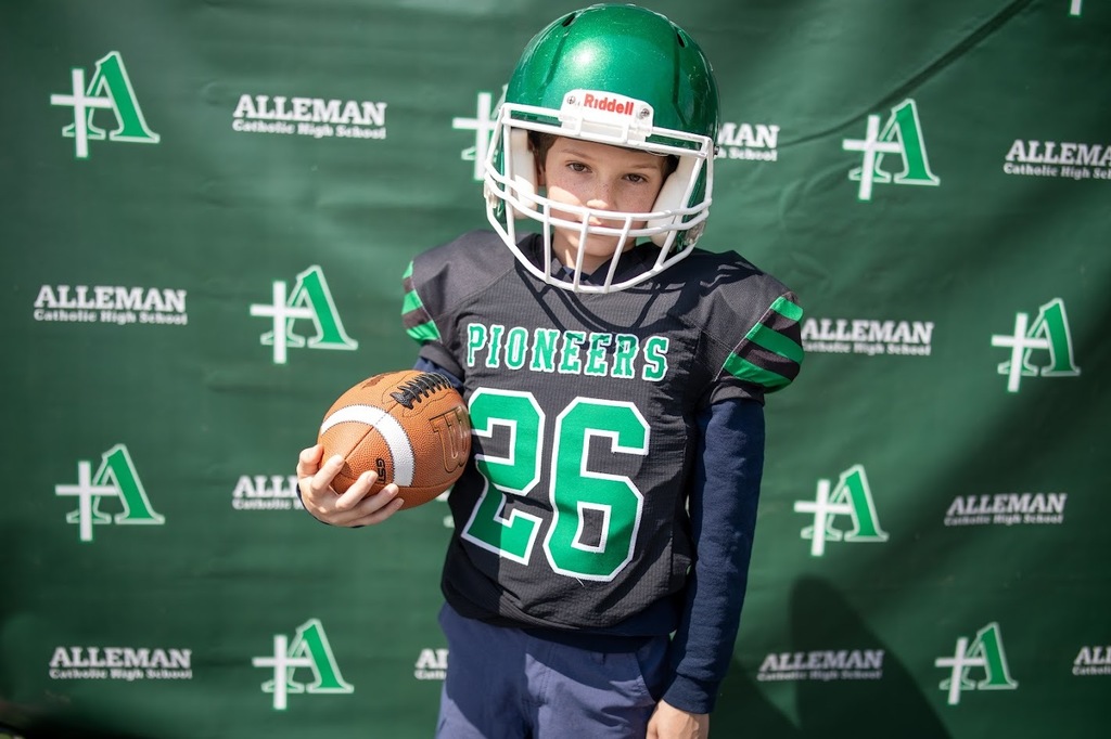 student in football gear