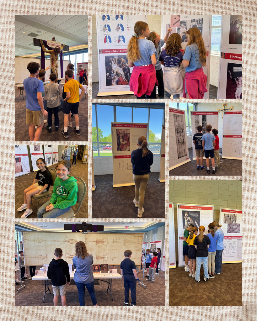 photo collage of students observing an exhibit
